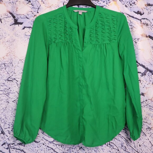 EMERALD BLOUSE S Valerie Stevens Green St. Pat's Spring Office Workwear Pintuck - Picture 2 of 6